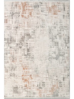 Rugzella Krem Gri Kiremit Soyut Fırça Desenli Modern Halı