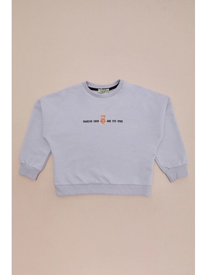 FullaModa Ayıcık Baskılı Oversize Kız Çocuk Sweatshirt