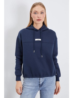 FullaModa 3 Iplik Active Baskılı Kapüşonlu Stoperli Oversize Sweatshirt