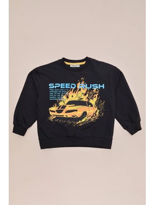FullaModa Araba Baskılı Erkek Çocuk Sweatshirt