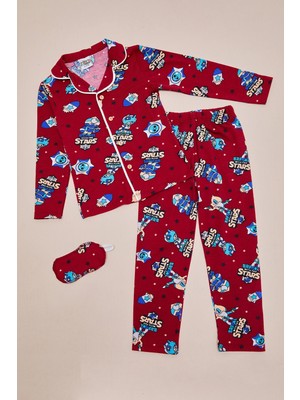 FullaModa Uzay Temalı Uyku Bantlı Erkek Çocuk 3 Lü Pijama Takımı