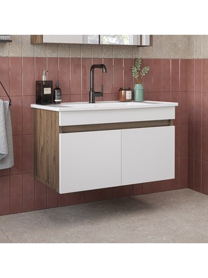 Roomart '' Lavabolu '' Mat Mdf 80 cm Banyo Alt Dolabı