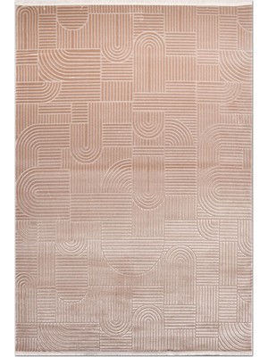 Rugzella Bej Pudra Modern Geometrik Kabartma Desenli Krem Taupe Halı