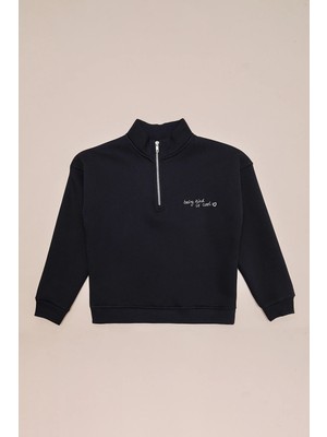 FullaModa 3 Iplik Yarım Fermuarlı Dik Yaka Kız Çocuk Sweatshirt