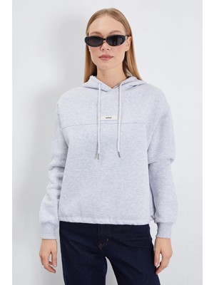FullaModa 3 Iplik Active Baskılı Kapüşonlu Stoperli Oversize Sweatshirt