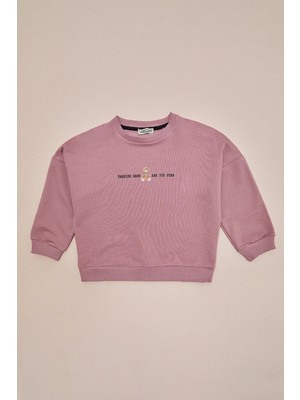 FullaModa Ayıcık Baskılı Oversize Kız Çocuk Sweatshirt