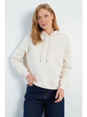 FullaModa 3 Iplik Stoperli Kapüşonlu Oversize Sweatshirt