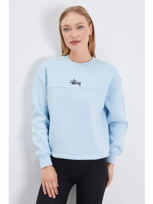 FullaModa 3 Iplik Imza Nakışlı Stoperli Oversize Sweatshirt