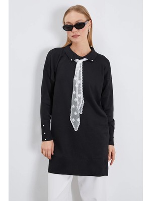 FullaModa Fullamodest Dantel Fularlı Triko Tunik