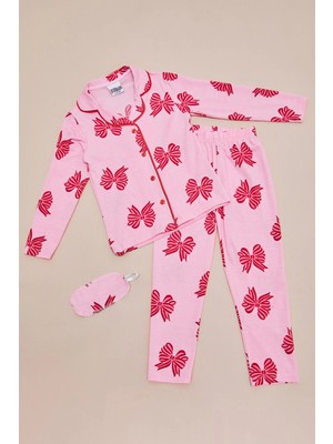 FullaModa Kurdeleli Uyku Bantlı Kız Çocuk 3 Lü Pijama Takımı