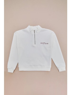 FullaModa 3 Iplik Yarım Fermuarlı Dik Yaka Kız Çocuk Sweatshirt