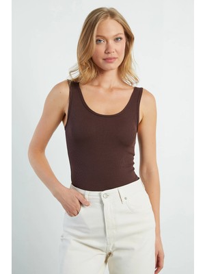 FullaModa Fitilli Kaplı U Yaka Çıtçıtlı Body
