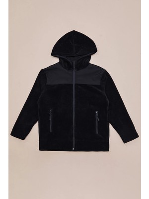 FullaModa Paraşüt Kumaş Detaylı Kapüşonlu Polar Erkek Çocuk Sweatshirt