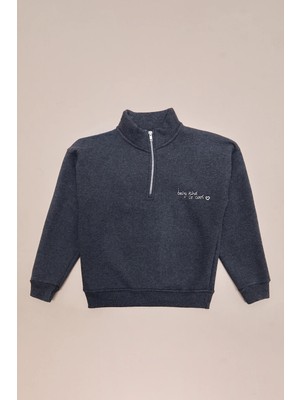 FullaModa 3 Iplik Yarım Fermuarlı Dik Yaka Kız Çocuk Sweatshirt