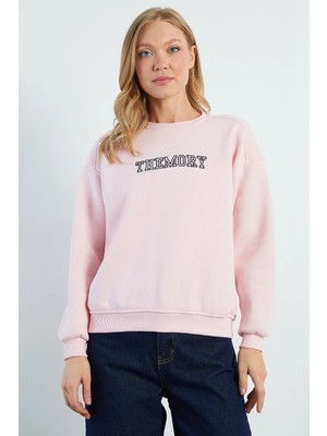 FullaModa 3 Iplik Themory Nakışlı Oversize Sweatshirt