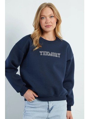 FullaModa 3 Iplik Themory Nakışlı Oversize Sweatshirt