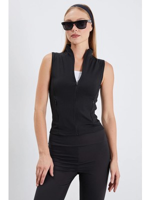 FullaModa Dik Yaka Dalgıç Kumaş Slim Fit Yelek