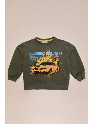 FullaModa Araba Baskılı Erkek Çocuk Sweatshirt