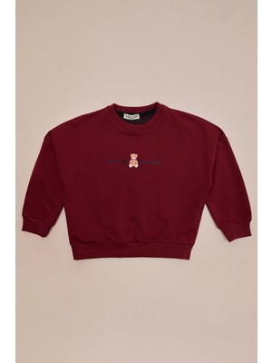 FullaModa Ayıcık Baskılı Oversize Kız Çocuk Sweatshirt