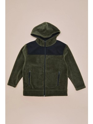 FullaModa Paraşüt Kumaş Detaylı Kapüşonlu Polar Erkek Çocuk Sweatshirt