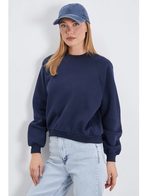 FullaModa 3 İplik Basic Bisiklet Yaka Oversize Sweatshirt