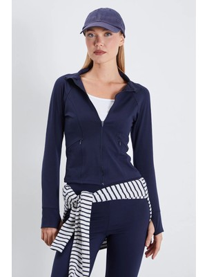 FullaModa Parmak Geçirmeli Dalgıç Kumaş Slim Fit Ceket