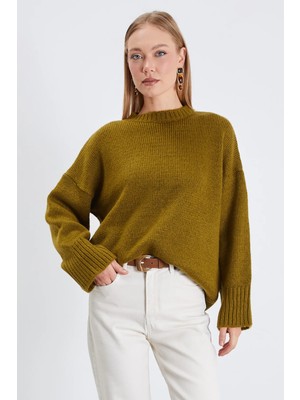 FullaModa Basic Bisiklet Yaka Oversize Triko Kazak