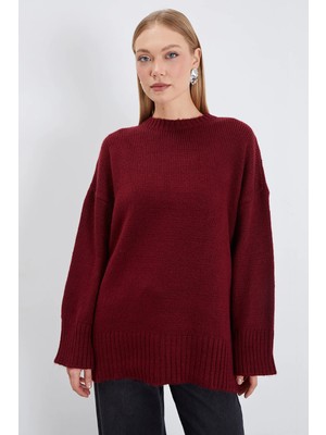 FullaModa Basic Bisiklet Yaka Oversize Triko Kazak