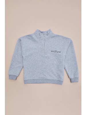 FullaModa 3 Iplik Yarım Fermuarlı Dik Yaka Kız Çocuk Sweatshirt