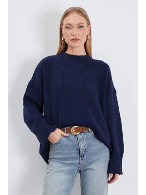 FullaModa Basic Bisiklet Yaka Oversize Triko Kazak
