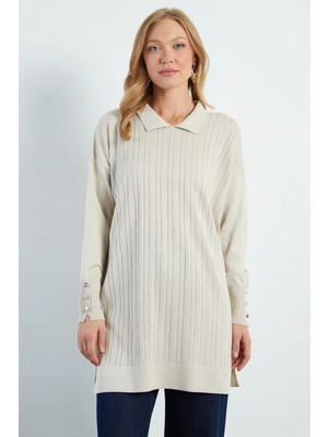 FullaModa Fullamodest Jakarlı Polo Yaka Tunik