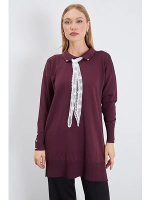 FullaModa Fullamodest Dantel Fularlı Triko Tunik
