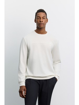 AVVA Erkek Ekru Bisiklet Yaka Gofre Baskılı Cupra Sweatshirt A62Y1200
