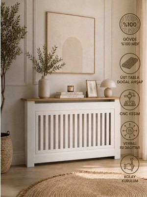 Dfn Wood Dekoratif  Petek Kaplama 120X80X20 Cm, Petek Kapama, Kalorifer Kaplaması,petek Önü Dresuar, Peteklik 18 mm Mdf,ahşap Üst &beyaz