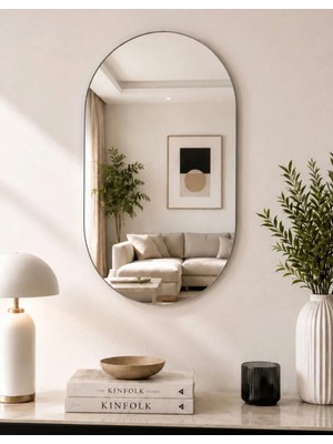 HK Home Design 70 cm x 45 cm Dekoratif Elips Ayna ( Gerçek Gümüş Ayna )