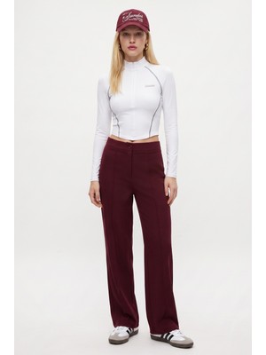 Ritnice Kadın Straight Likralı Bordo Pantolon