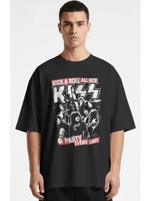 Sevbano Kiss Rock Metal Müzik Grubu Baskılı Unisex Oversize Premium Tişört