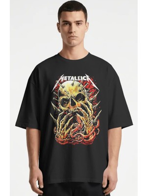 Sevbano Metallica Rock Metal Müzik Grubu Baskılı Unisex Oversize Premium Tişört