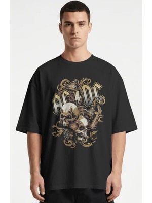 Sevbano Ac Dc Rock Metal Müzik Grubu Baskılı Unisex Oversize Premium Tişört