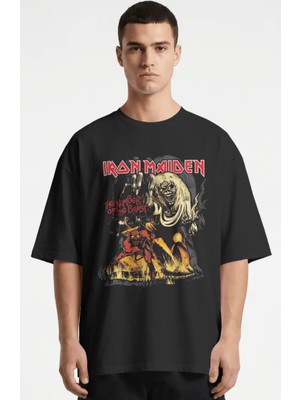 Sevbano Ironmaiden Rock Metal Müzik Grubu Baskılı Unisex Oversize Premium Tişört