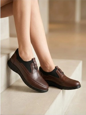 BEREN Hakiki Deri Kadın Ayakkabı Ortopedik Taban Bağcıksız Comfort Casual Günlük Sneaker
