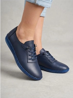 BEREN Hakiki Deri Kadın Yürüyüş Ayakkabı Ortopedik Taban Düz Esnek Bağcıklı Comfort Sneaker