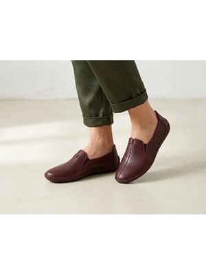 BEREN Hakiki Deri Kadın Babet Ortopedik Taban Lazer Delikli Slip-On Comfort Ayakkabı