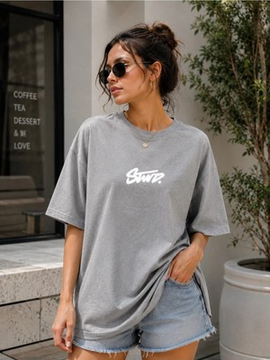 Enb1r Moda Unisex Basic Regular Kalıp Bisiklet Yaka Kısa Kollu Detay Baskılı Günlük Tişört
