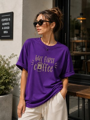 Enb1r Moda Kadın Baskılı Yarım Oversize Baskılı Günlük T-Shirt
