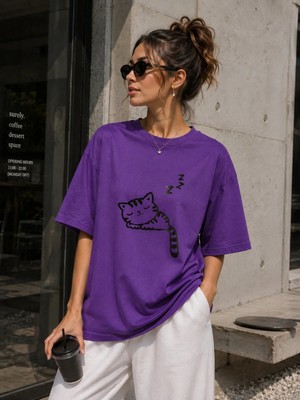 Enb1r Moda Unisex Basic Regular Kalıp Bisiklet Yaka Kısa Kollu Detay Baskılı Günlük Tişört