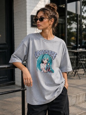 Enb1r Moda Kadın Baskılı Yarım Oversize Baskılı Günlük T-Shirt