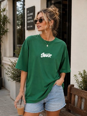 Enb1r Moda Unisex Basic Regular Kalıp Bisiklet Yaka Kısa Kollu Detay Baskılı Günlük Tişört