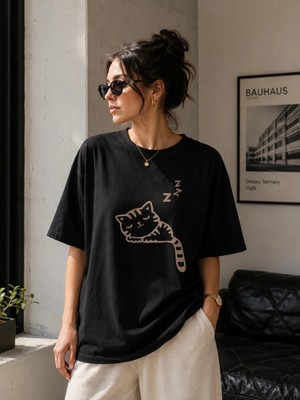Enb1r Moda Unisex Basic Regular Kalıp Bisiklet Yaka Kısa Kollu Detay Baskılı Günlük Tişört