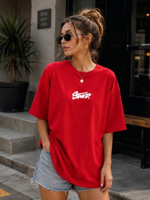 Enb1r Moda Unisex Basic Regular Kalıp Bisiklet Yaka Kısa Kollu Detay Baskılı Günlük Tişört